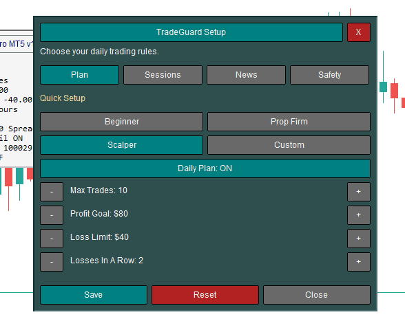 Daily Plan Settings screenshot