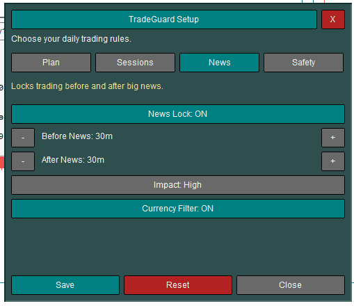 News Lock Settings screenshot